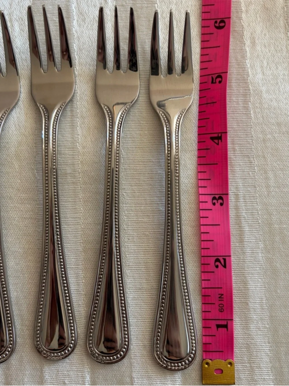 Wallace CONTINENTAL BEAD Cocktail Seafood 3-Tine Forks 6” Stainless (Set of 4)